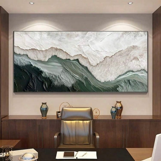 Grande toile murale abstraite verte style peinture à l’huile, décoration élégante sans cadre pour salon ou chambre, 50 × 100 cm