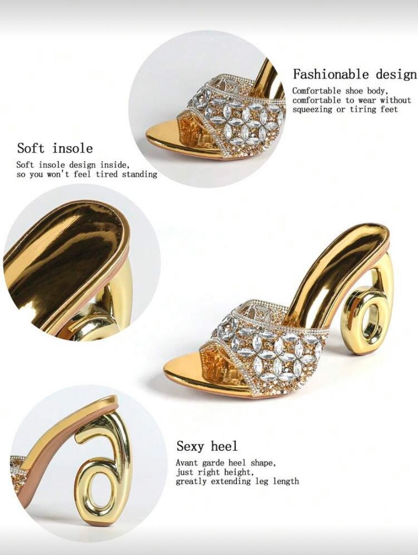 Sandales à talons hauts bout rond entièrement ornées de strass, style luxueux pour soirées 👠✨