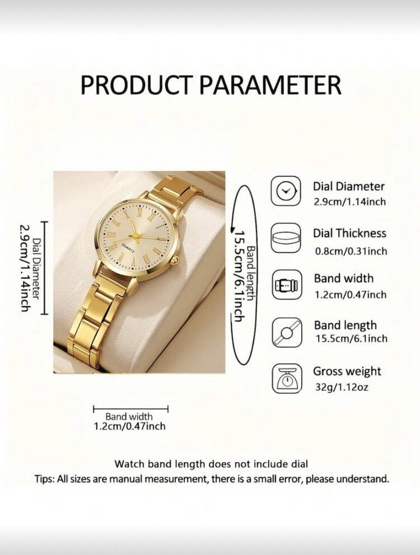 Coffret Élégance 4 Pièces – Montre Quartz à Chiffres Romains et Bracelets Assortis ✨🎁