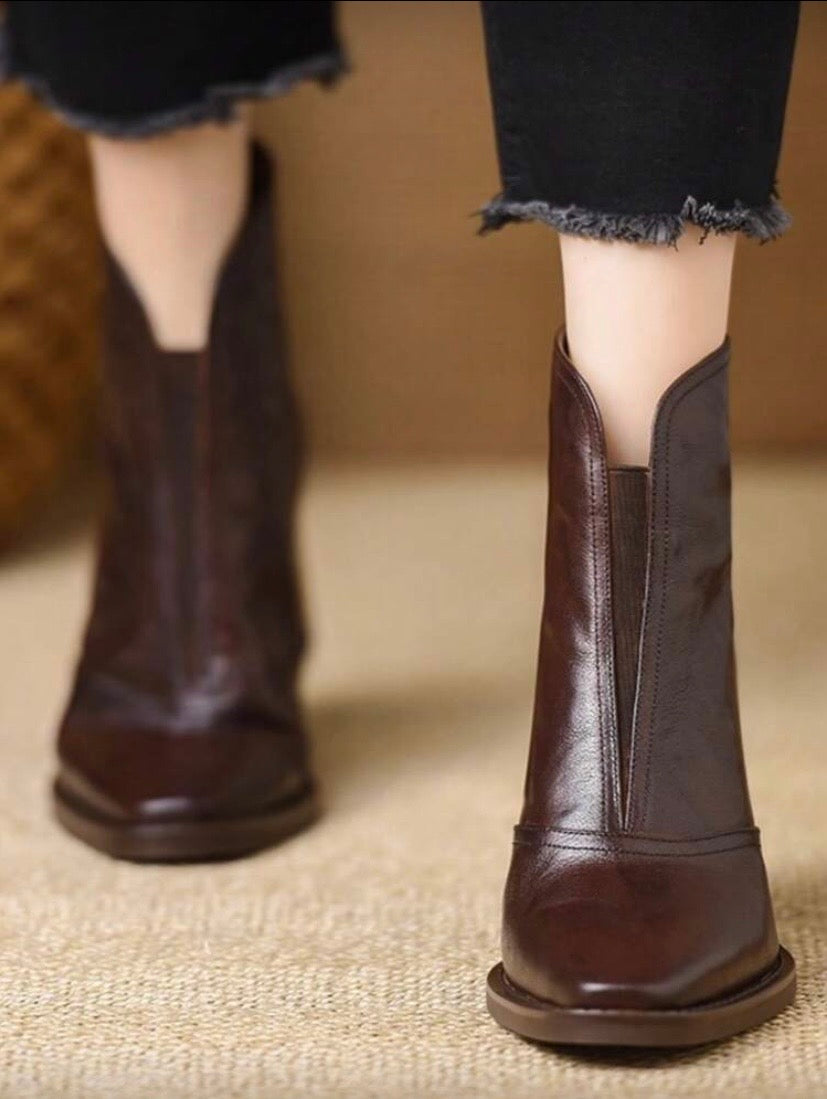 Bottines Femme à Talon Épais – Bout Carré, Style Rétro Britannique Élégant Automne/Hiver
