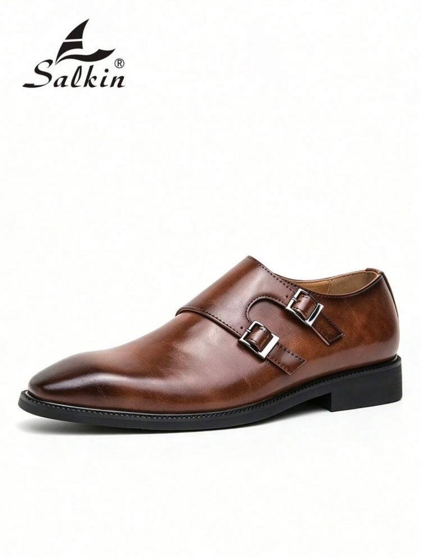 Mocassins élégants pour homme à bout pointu avec double boucle style monk strap, parfaits pour le bureau, les cérémonies et les occasions formelles.