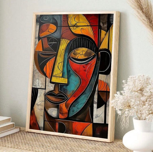 Toile murale abstraite style africain, art moderne sur canvas, idéale pour salon, chambre ou espace de vie, avec option cadre.