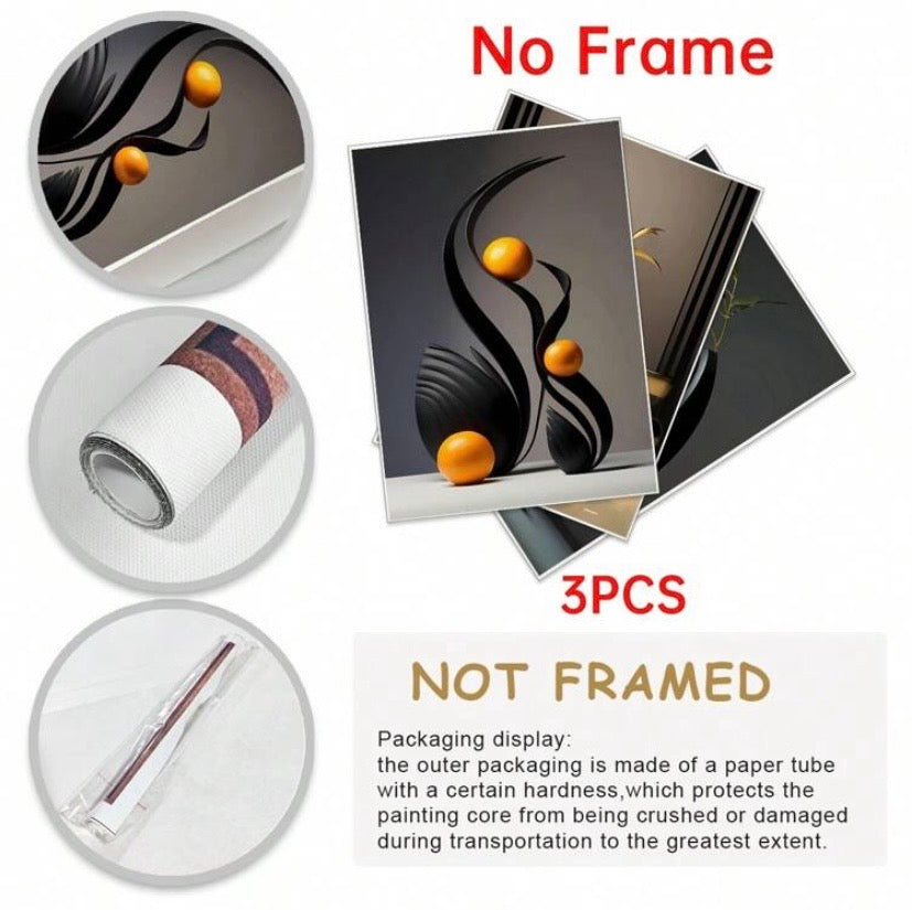 Lot de 3 affiches abstraites sur toile avec effet sculpture 3D, décoration murale moderne sans cadre pour salon, chambre ou bureau.