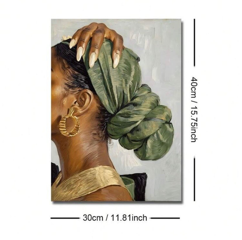 Poster mural bohème abstrait représentant une femme africaine, style minimaliste moderne avec option cadre, idéal pour salon ou chambre.