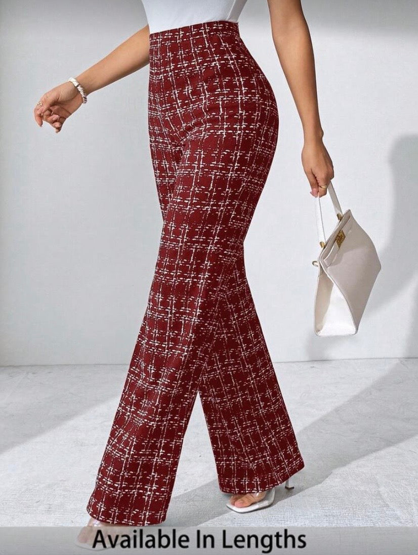 Pantalon Palazzo Grande Taille, Imprimé Carreaux, Maille Élastique, Coupe Large Élégante, Automne