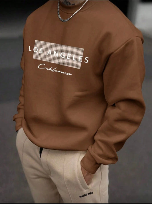 Sweat Homme Imprimé Lettre, Col Rond, Coupe Ample, Printemps/Automne