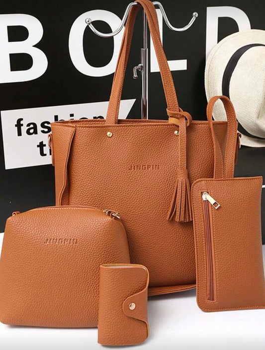 Ensemble 4 pièces de sacs texturés, porté épaule ou main, style élégant et polyvalent 👜