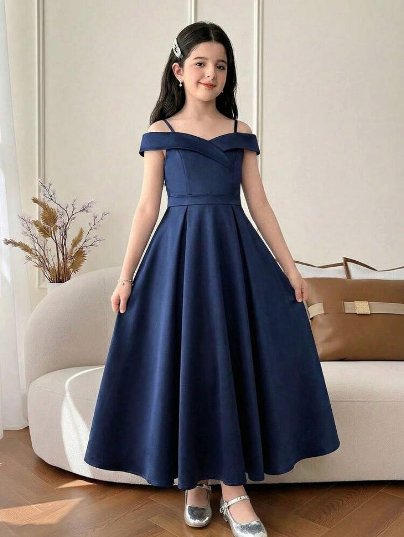Robe Longue Velours Fille Épaule Dénudée – Style Princesse