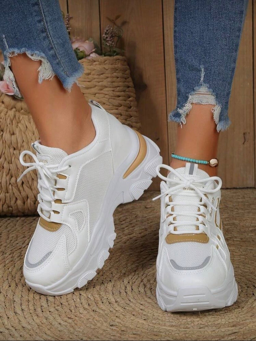 Baskets épaisses imperméables à lacets, style sportif et confortable 👟