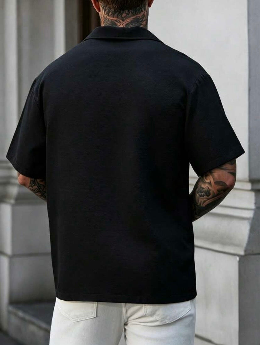 Chemise décontractée homme à col à revers, coupe ample unie, style été et vacances décontractées