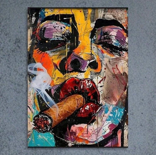 Poster mural pop art portrait 2D, impression sur toile au style street art abstrait, décoration moderne sans cadre pour maison ou bureau.