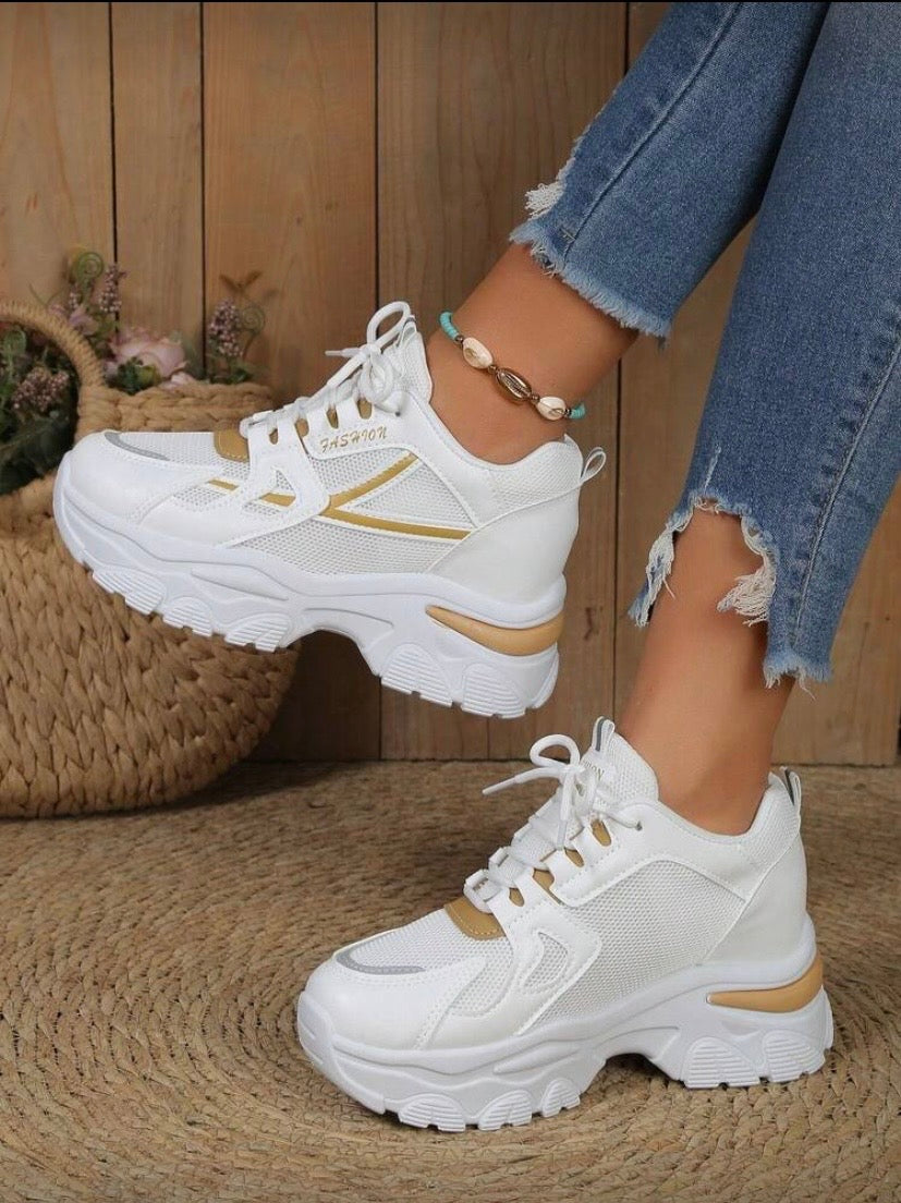 Baskets épaisses imperméables à lacets, style sportif et confortable 👟