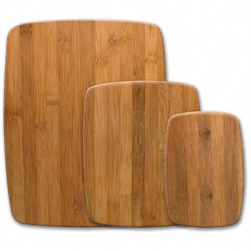 Lot de 3 planches à découper en bambou avec patins antidérapants, idéales pour la préparation et la découpe en cuisine.