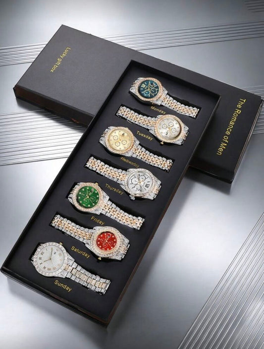 Coffret Cadeau 7 Montres Homme, Quartz à Cadrans Multicolores et Bracelet Acier, Élégant pour Usage Quotidien et Offrir