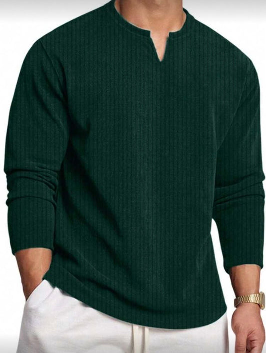 Polo Homme Vintage à Col Côtelé – Maille Légère, Manches Longues, Coupe Ample, Polyvalent Printemps/Été/Automne 🌿☀️🍂