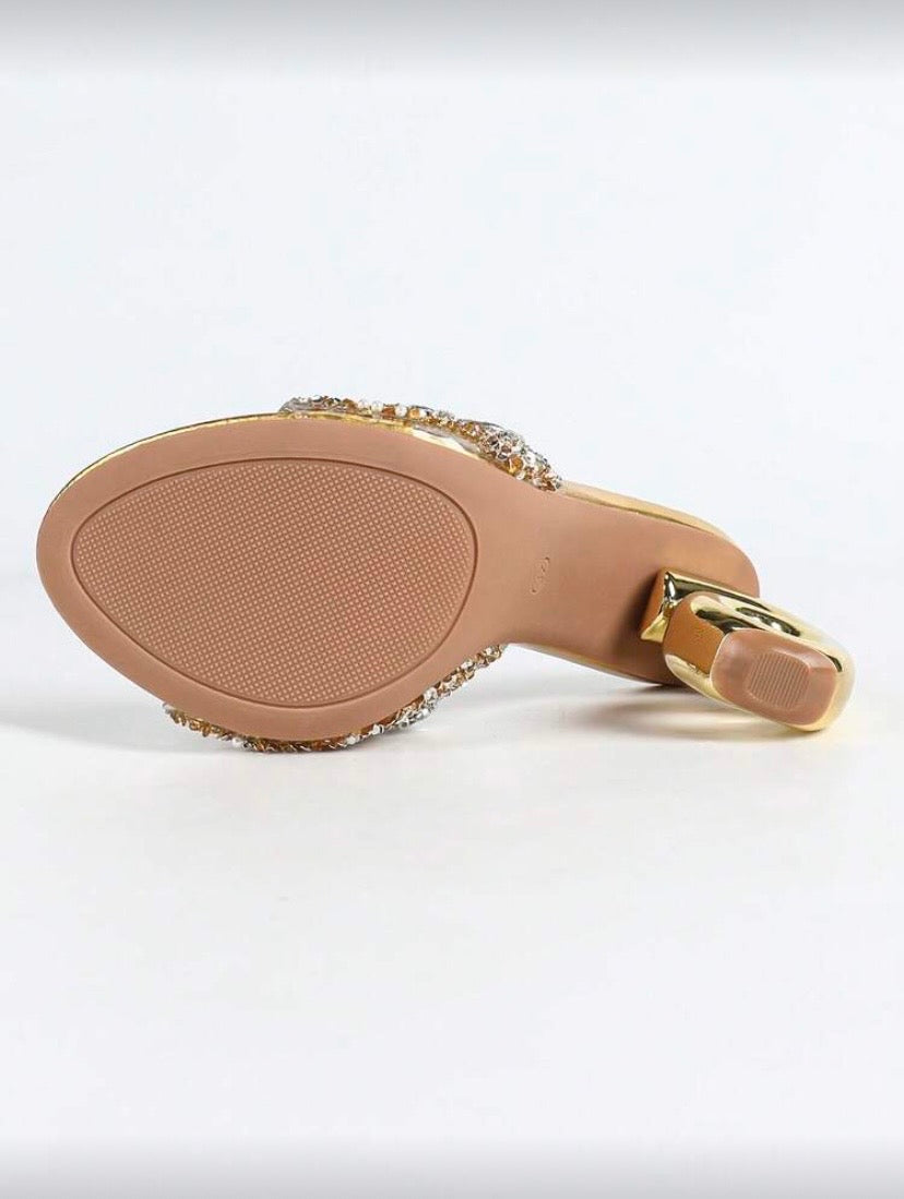 Sandales à talons hauts bout rond entièrement ornées de strass, style luxueux pour soirées 👠✨