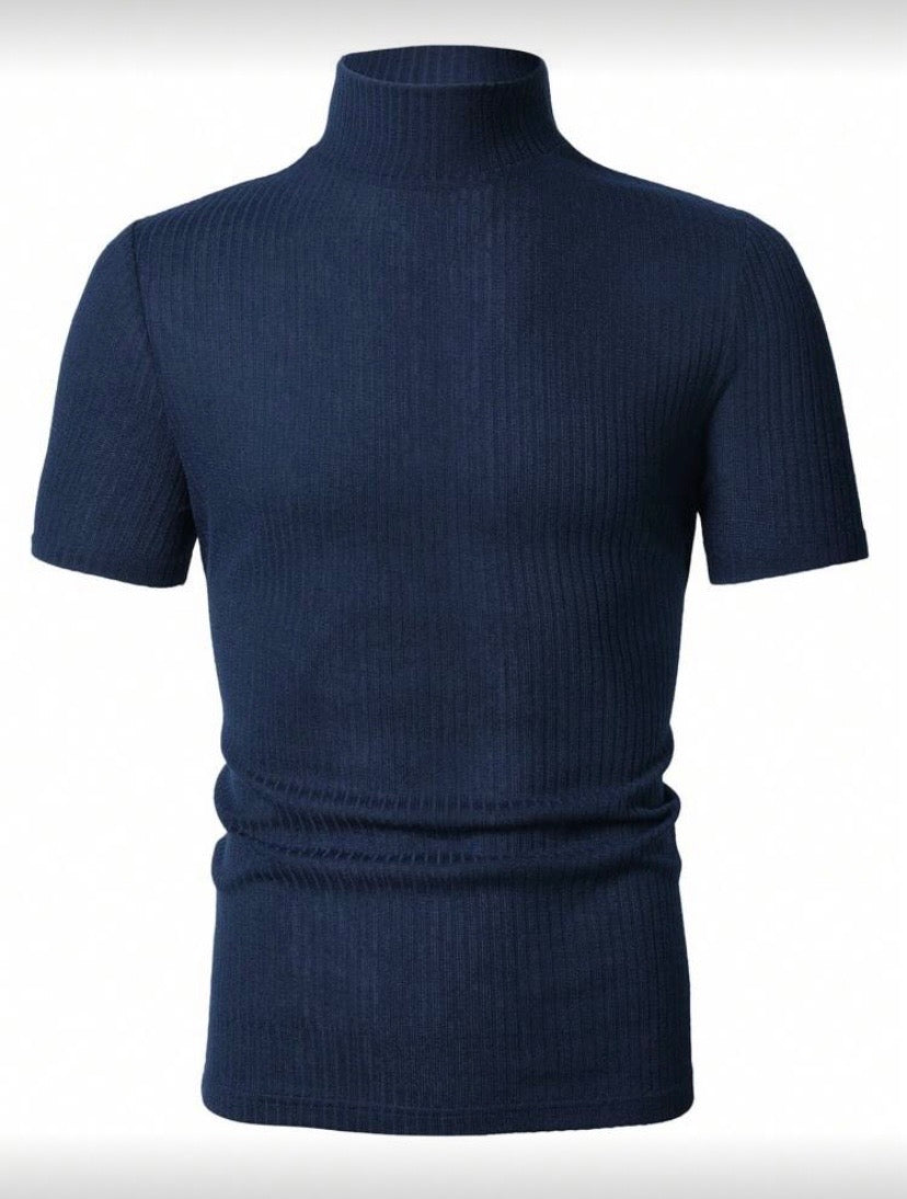 T-shirt homme uni à manches courtes avec col montant côtelé