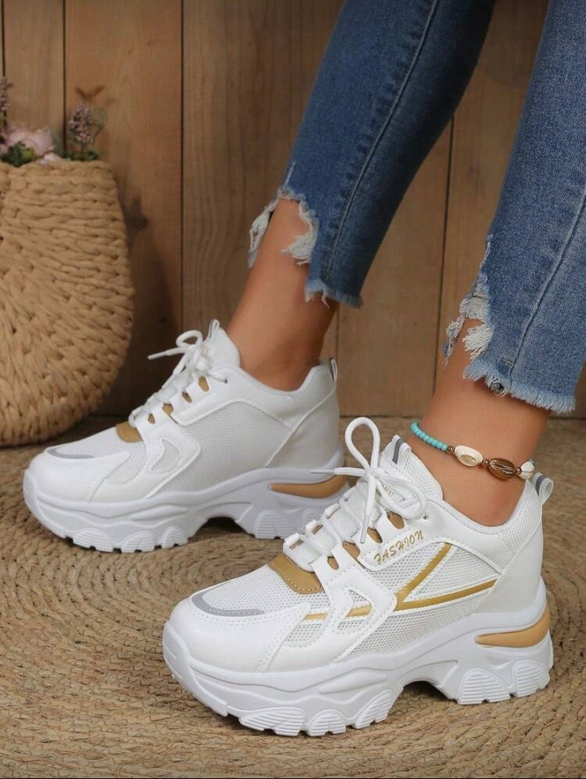 Baskets épaisses imperméables à lacets, style sportif et confortable 👟