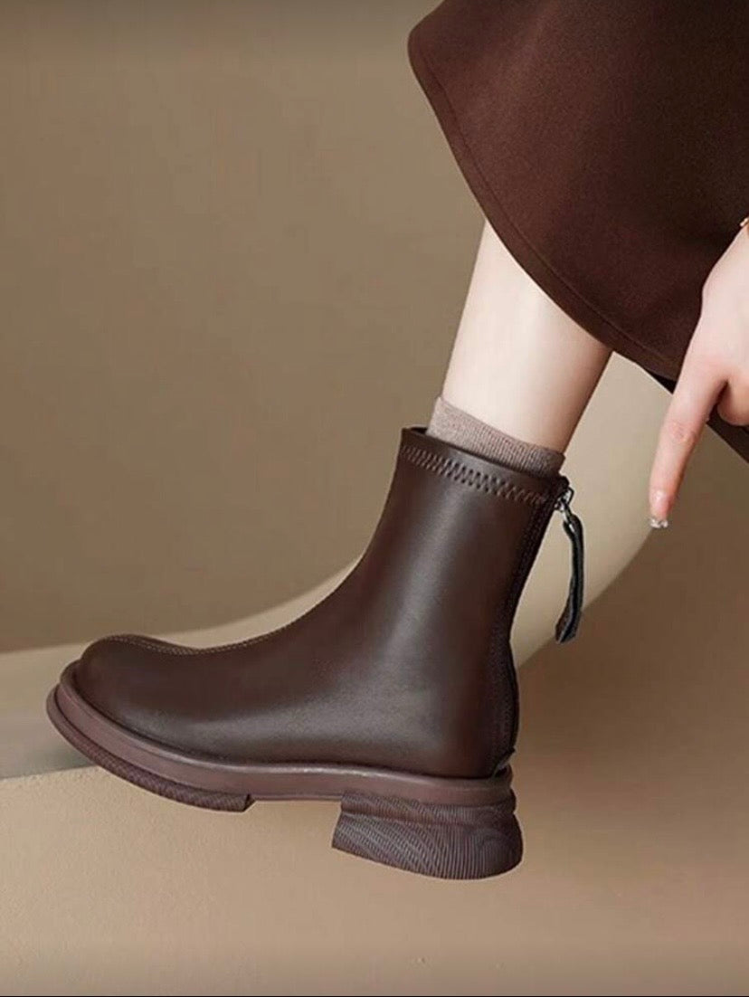 Bottines Femme à Semelle Épaisse – Coupe Ajustée, Style Britannique Automne/Hiver