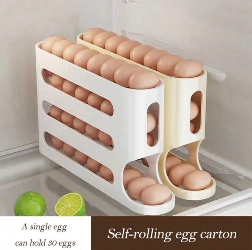 Distributeur automatique d’œufs à 4 niveaux, gain de place avec capacité de 28 œufs, idéal pour réfrigérateur ou cuisine.