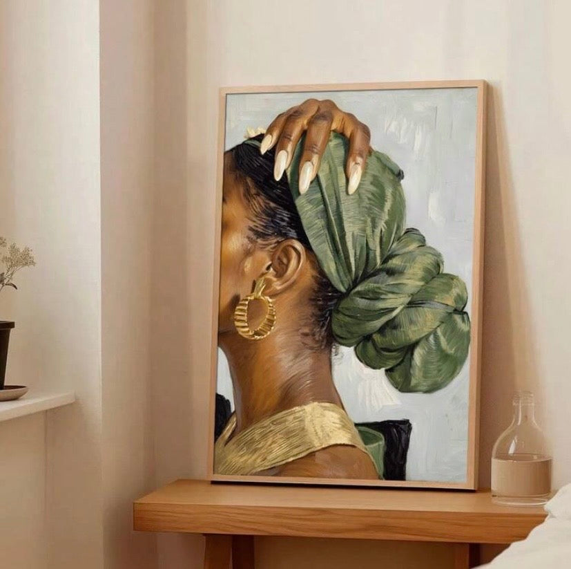 Poster mural bohème abstrait représentant une femme africaine, style minimaliste moderne avec option cadre, idéal pour salon ou chambre.