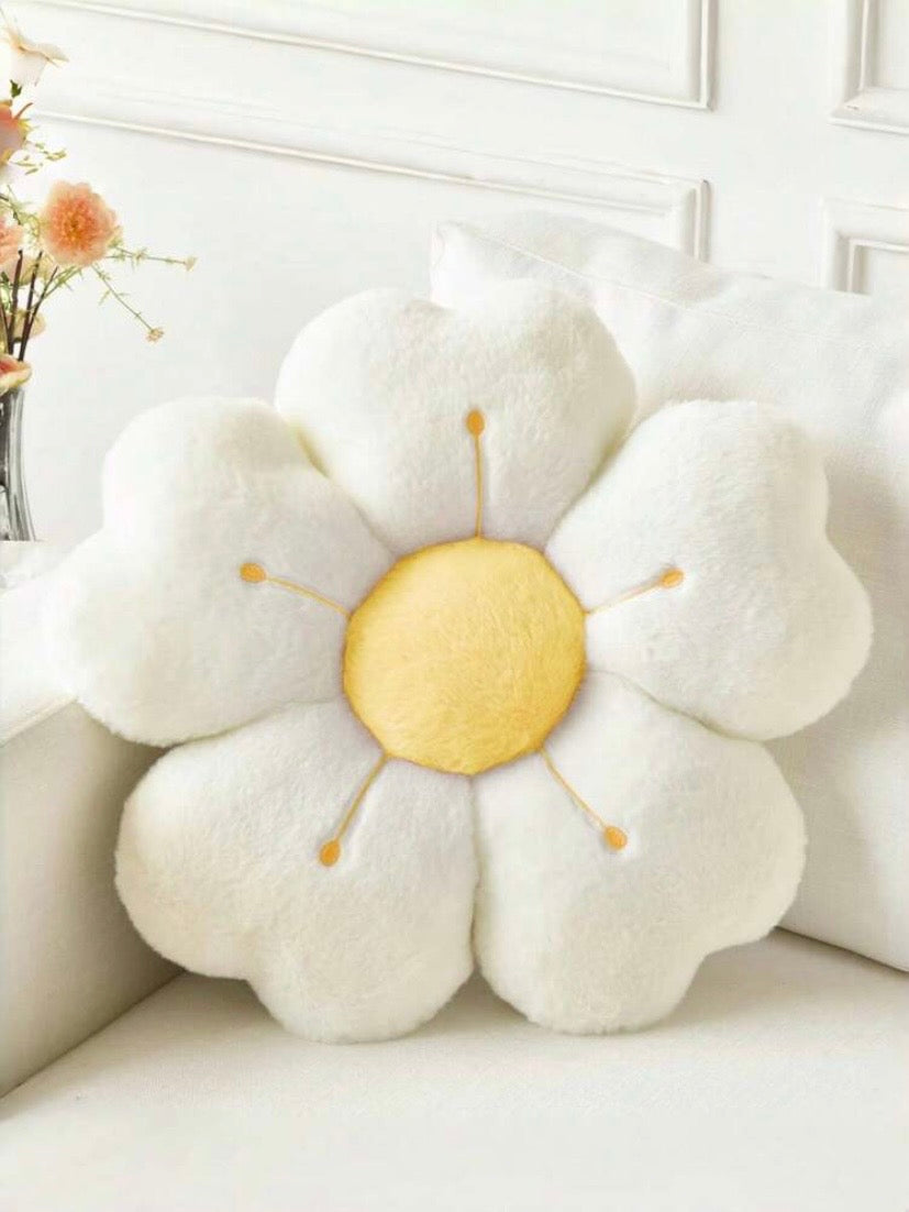 Coussin décoratif en forme de marguerite avec revêtement en fausse fourrure douce, idéal pour le canapé, la chambre ou le salon.