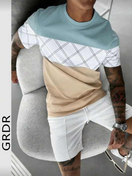 T-Shirt Homme Bicolore, Col Rond, Manches Courtes, Style Business Décontracté, Été