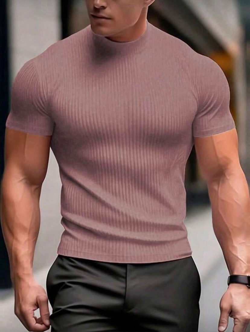 T-shirt homme uni à manches courtes avec col montant côtelé
