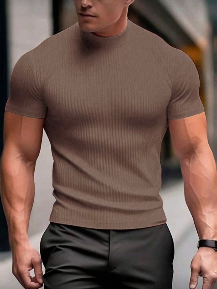 T-shirt homme uni à manches courtes avec col montant côtelé