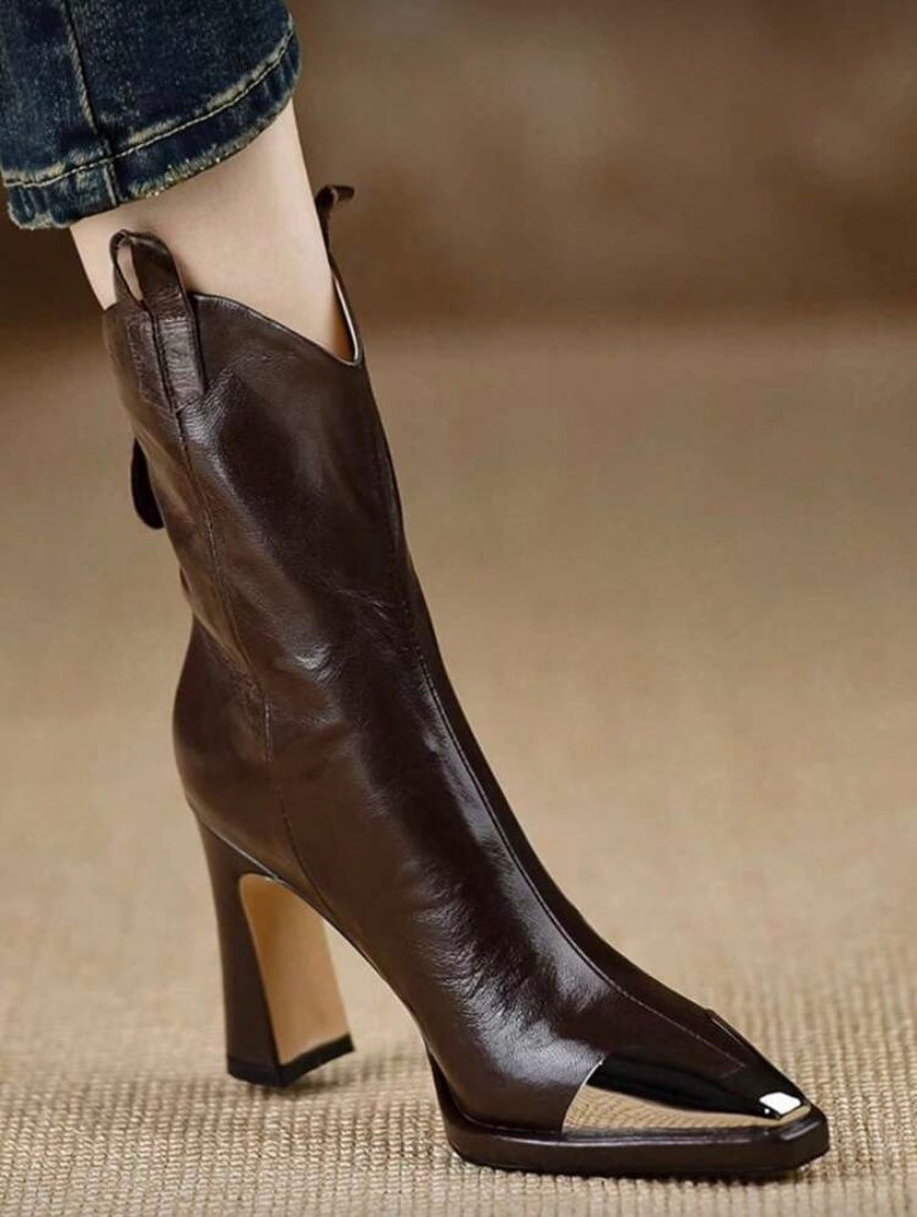 Bottines Femme à Talon Épais – Bout Carré, Style Rétro Britannique Élégant Automne/Hiver