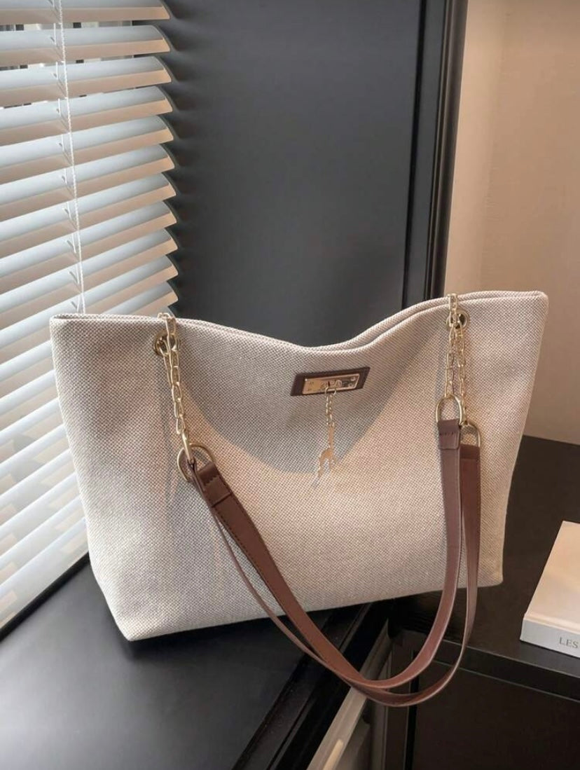 Sac à main grande capacité avec chaîne, porté épaule ou sous le bras, style rétro élégant 👜