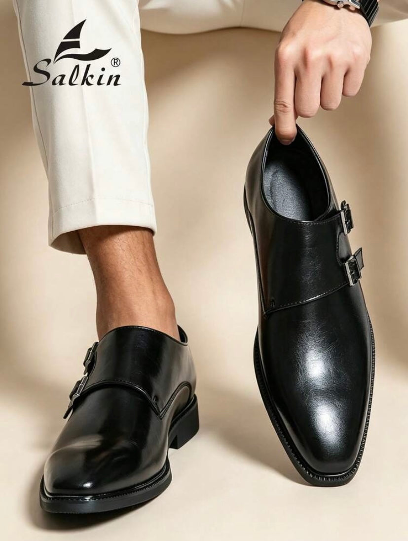 Mocassins élégants pour homme à bout pointu avec double boucle style monk strap, parfaits pour le bureau, les cérémonies et les occasions formelles.