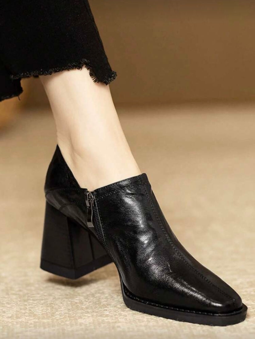Bottines Femme à Talon Épais – Bout Carré, Style Rétro Britannique Élégant Automne/Hiver