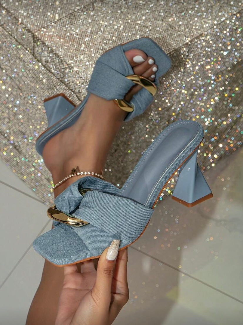 Sandales bout carré à talon spiralé avec boucle anneau, style élégant pour l’extérieur 👠✨