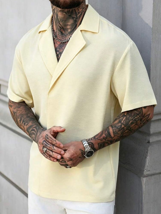 Chemise décontractée homme à col à revers, coupe ample unie, style été et vacances décontractées