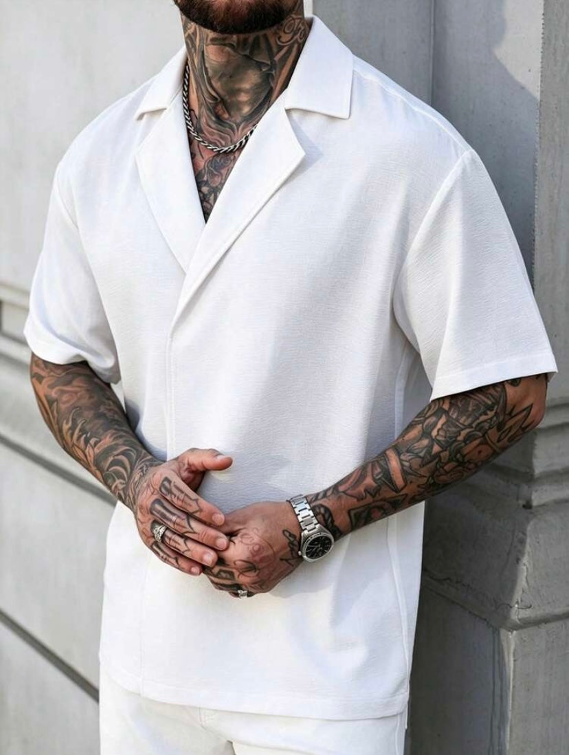 Chemise décontractée homme à col à revers, coupe ample unie, style été et vacances décontractées