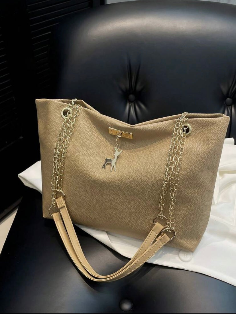 Sac à main grande capacité avec chaîne, porté épaule ou sous le bras, style rétro élégant 👜