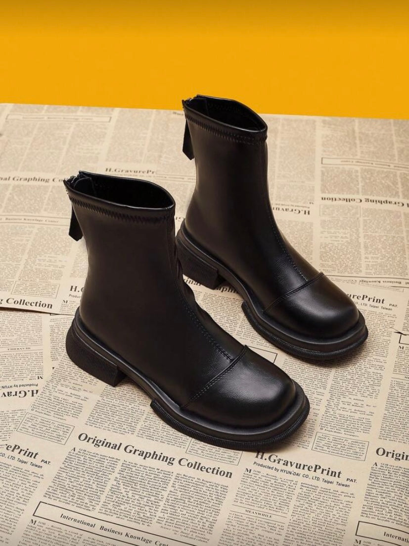 Bottines Femme à Semelle Épaisse – Coupe Ajustée, Style Britannique Automne/Hiver