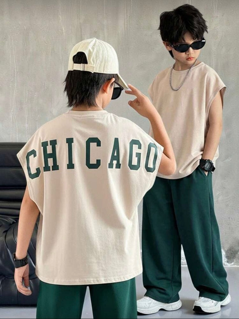 Ensemble Garçon 2 Pièces Décontracté – Débardeur & Pantalon Coupe Ample