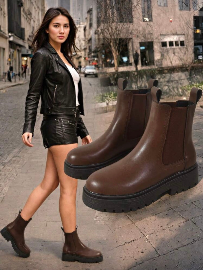 Bottines Femme à Semelle Épaisse – Doublure Thermique, Style Chelsea Polyvalent