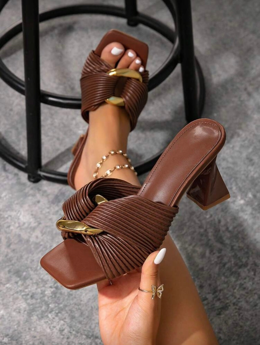 Sandales bout carré à talon spiralé avec boucle anneau, style élégant pour l’extérieur 👠✨