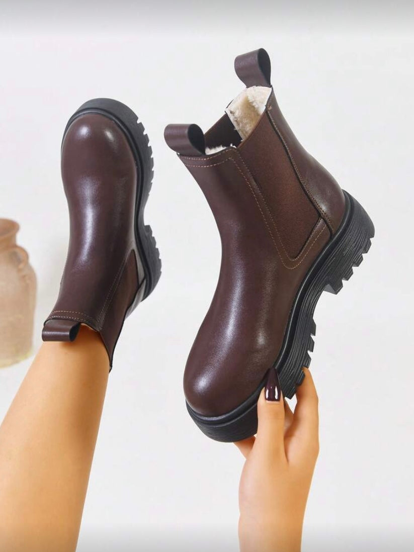 Bottines Femme à Semelle Épaisse – Doublure Thermique, Style Chelsea Polyvalent
