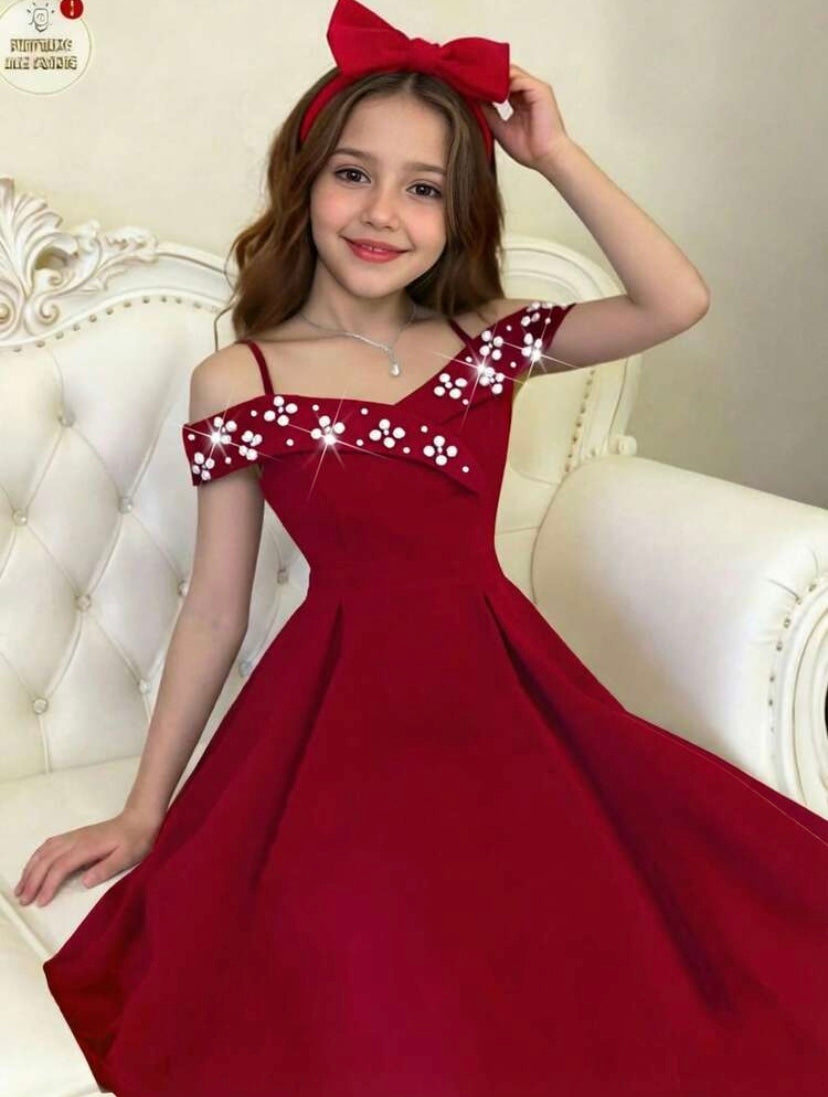 Robe Longue Velours Fille Épaule Dénudée – Style Princesse