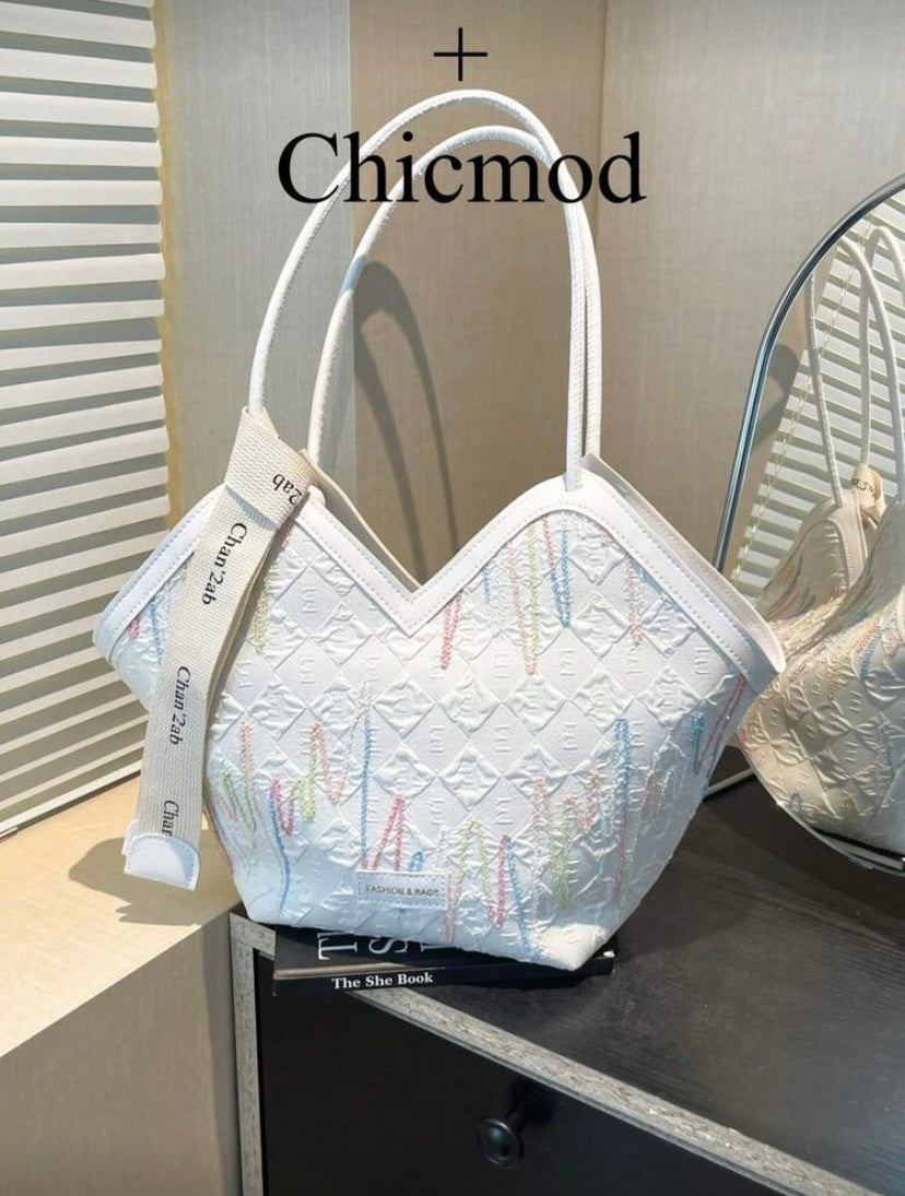 Grand sac cabas porté épaule avec foulard, grande capacité et style élégant pour le quotidien 👜